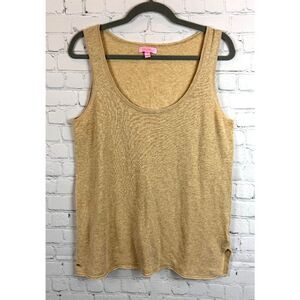 LILLY PULITZER natural beige golden cotton linen sleeveless knit tank top size M